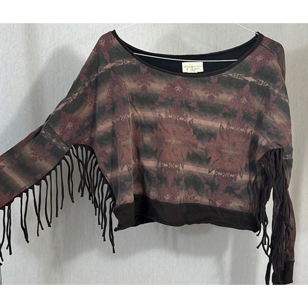Denim & Supply Ralph Lauren aztec cropped fringe dolman sleeve sweatshirt
